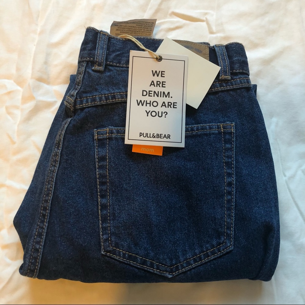 High waisted dark blue mom jeans